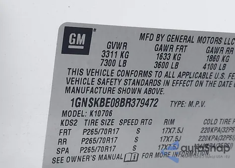 2011 Chevrolet Tahoe Lt из США, поврежденный, VIN 1GNSKBE08BR379472